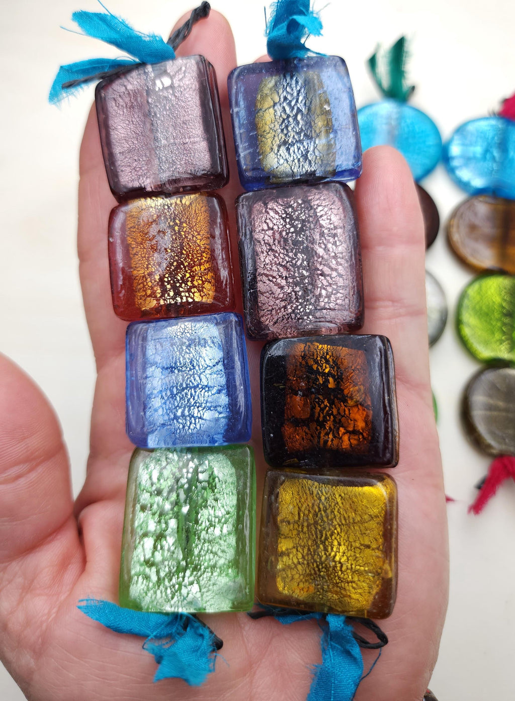 Lampwork Silver Foil Glass Beads, Handmade Murano Style Bead Strand [4] Option to Choose, Fun Colors, Boho Ethnic Jewelry Making.