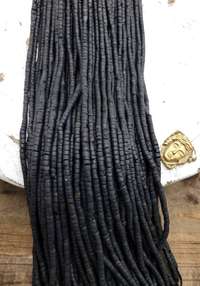 Wow Beautiful Black Jade Heishi Tube Beads 3mm Strand 12" / Beads From Afghanistan /Jewelry Supplies.