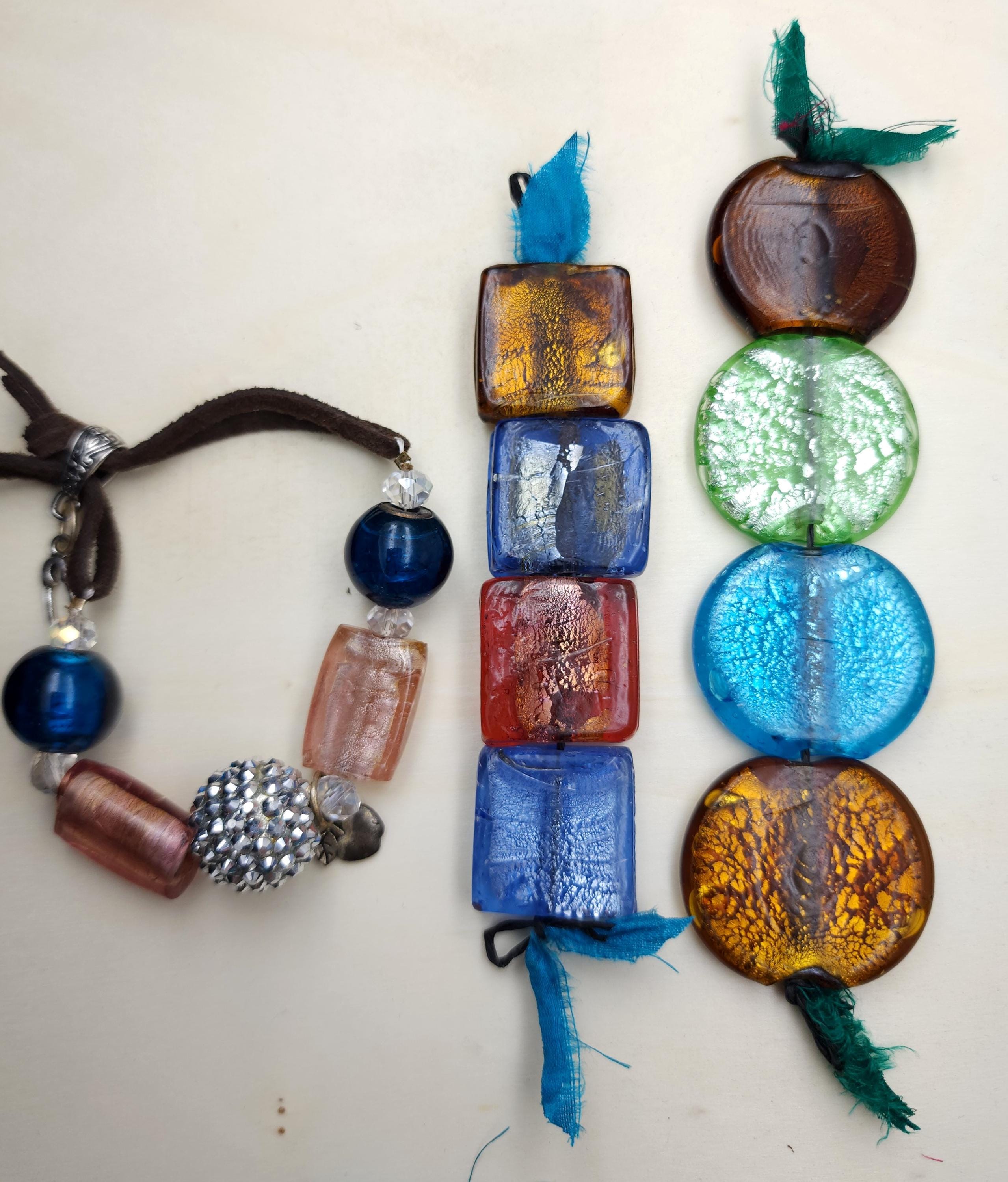 Lampwork Silver Foil Glass Beads, Handmade Murano Style Bead Strand [4] Option to Choose, Fun Colors, Boho Ethnic Jewelry Making.
