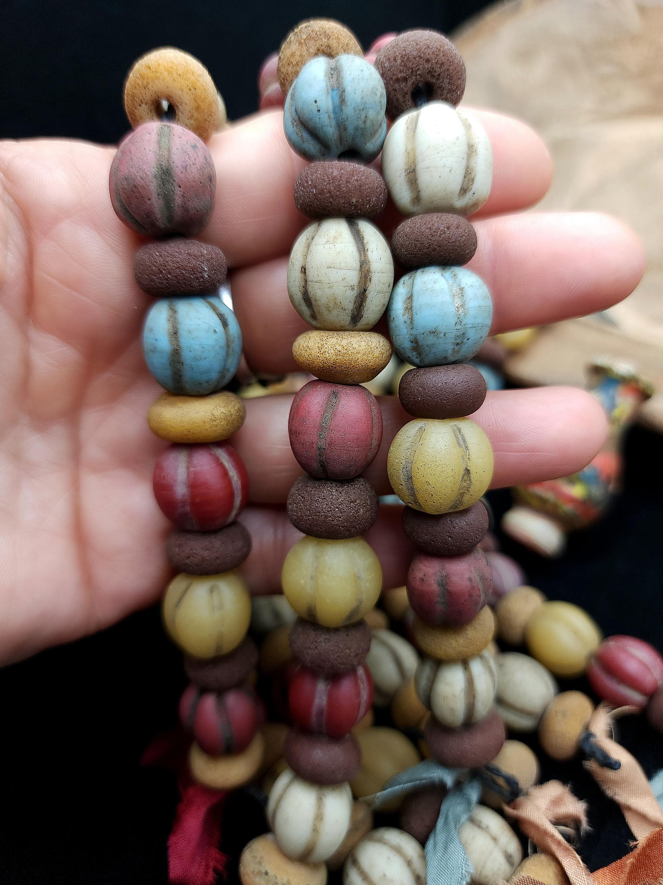 Old Pumpkin Beads, 17 Variable Beads 13-14mm x 7-15mm, Melon Beads, Indonesian, Thailand, Lampwork Beads, Jewelry Making Supplies, Craft.