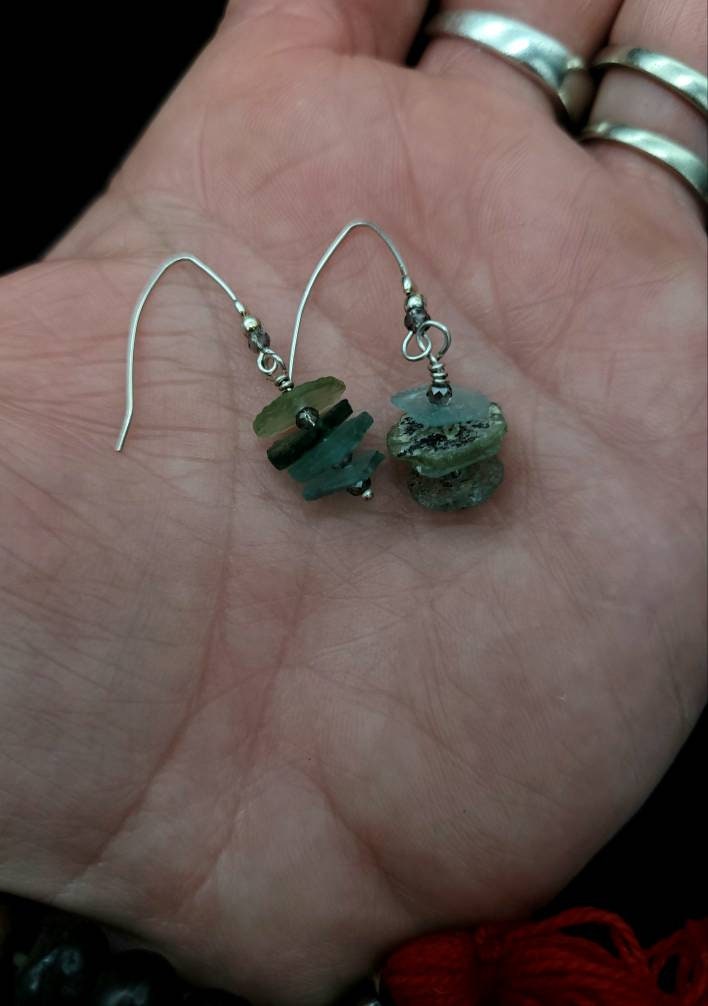 Antique Roman glass earrings 925 silver