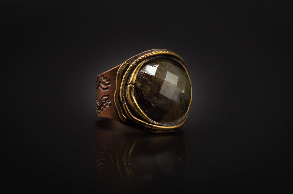 Ring Size 10 |Bronze Ring |Beautiful Labradorite Blue Sparkles | Brass.