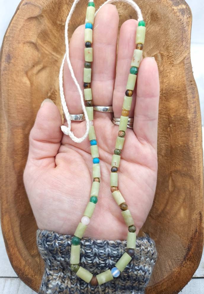 Beautiful Necklace Natural Jade From Afghanistan  12-12.5" Beads 4-5mm and 9-10×5mm/  Gift For Her / Gift For Him / Healing Stone Necklace.