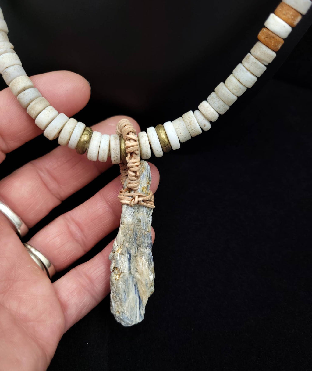 Beautiful Adaptable Necklace Size Long 11"-16" Kyanite  Natural Blue / High Quality Leather Necklace / Necklace For Him And Her.
