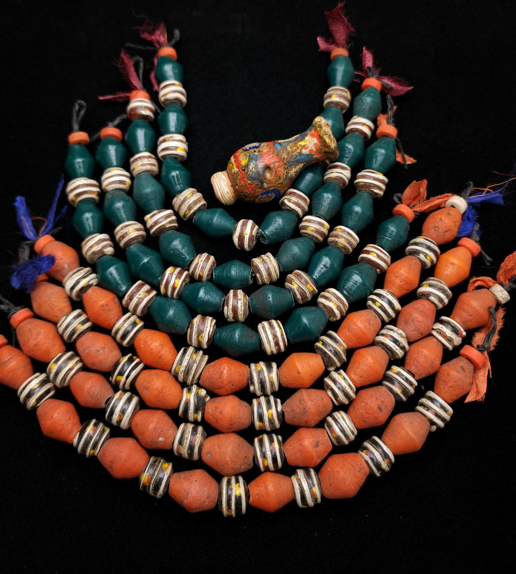 8" Strand [16 beads 9-12m] with a wide variety of beads with a rustic accent, Unique handmade glass beads from Indonesia, Jewelry Supplies