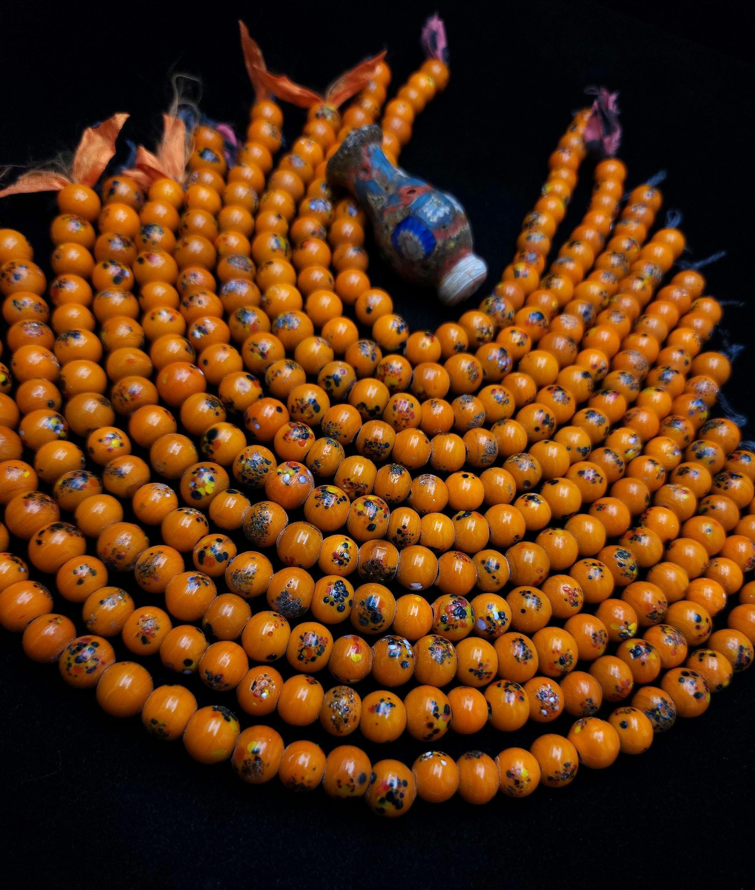 Orange Glass Beads Handmade From Indonesia 9-10mm x 8-9mm Strand 10" 28-30 Beads / Lampwork Beads / Jewelry Making Supplies / Java beads.
