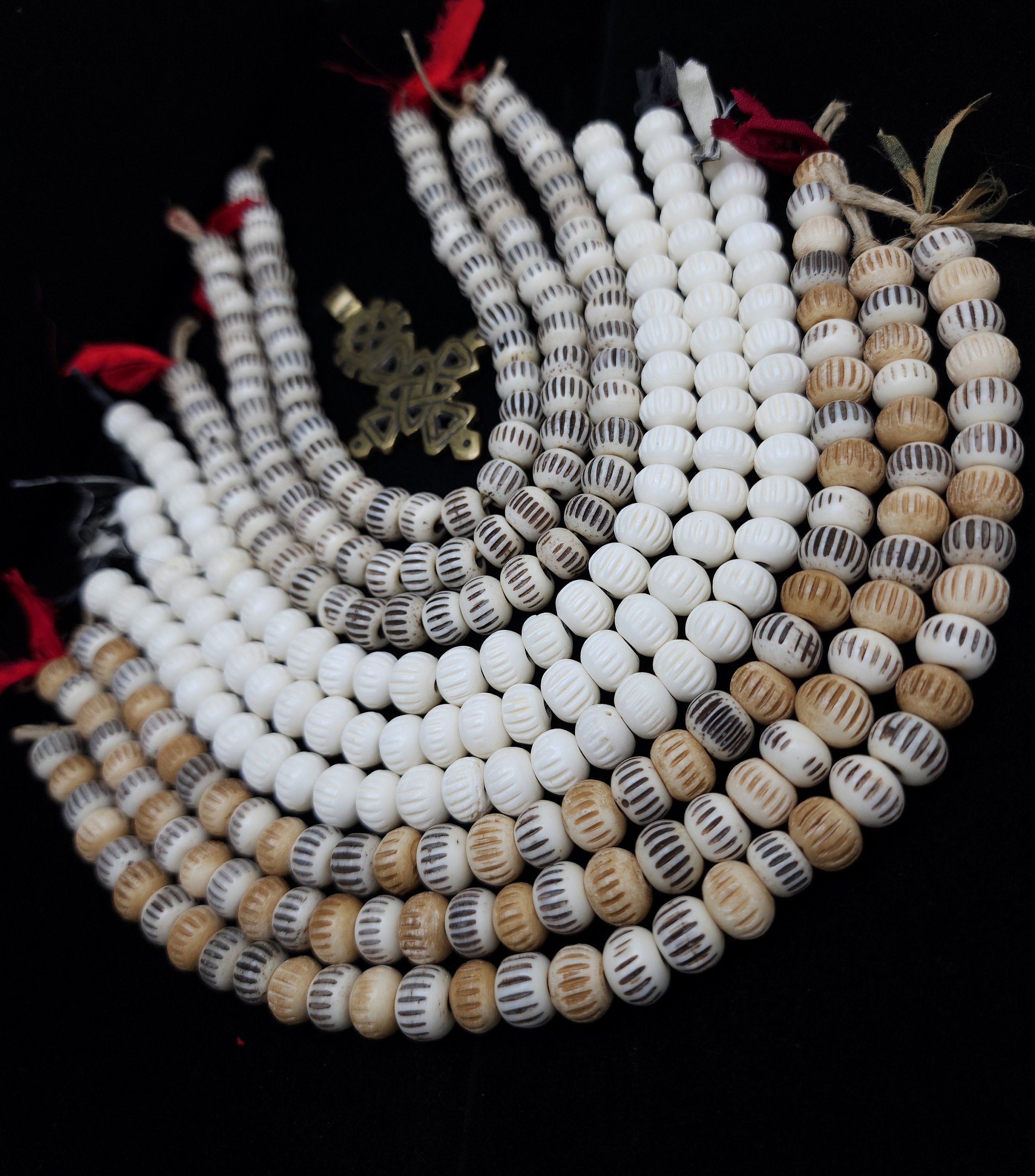 Bone Beads Strand 10" Inches 32-34 Beads, Option To Choose, Tibetan Rosary, Jewelry Making Supplies, Craft.