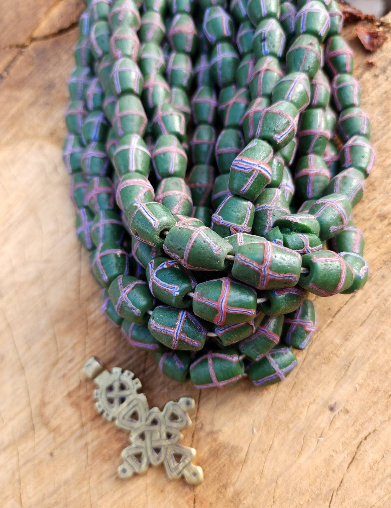 Venetian Cross Beads with Rustic Accent / Ethnic Bicone Beads From Java Strand of 12 beads 18-19×13-14mm / Jewelry Making Supplies