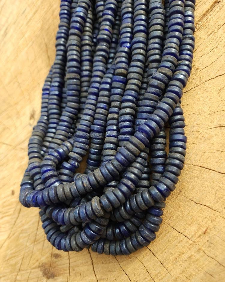 Blue Combat Glass Beads With Old Rustic Accent / Medium Raw Texture / 10-11mm Or 11-12mm 10"Long Strand /Indonesia / Java / Tribal / Ethnic