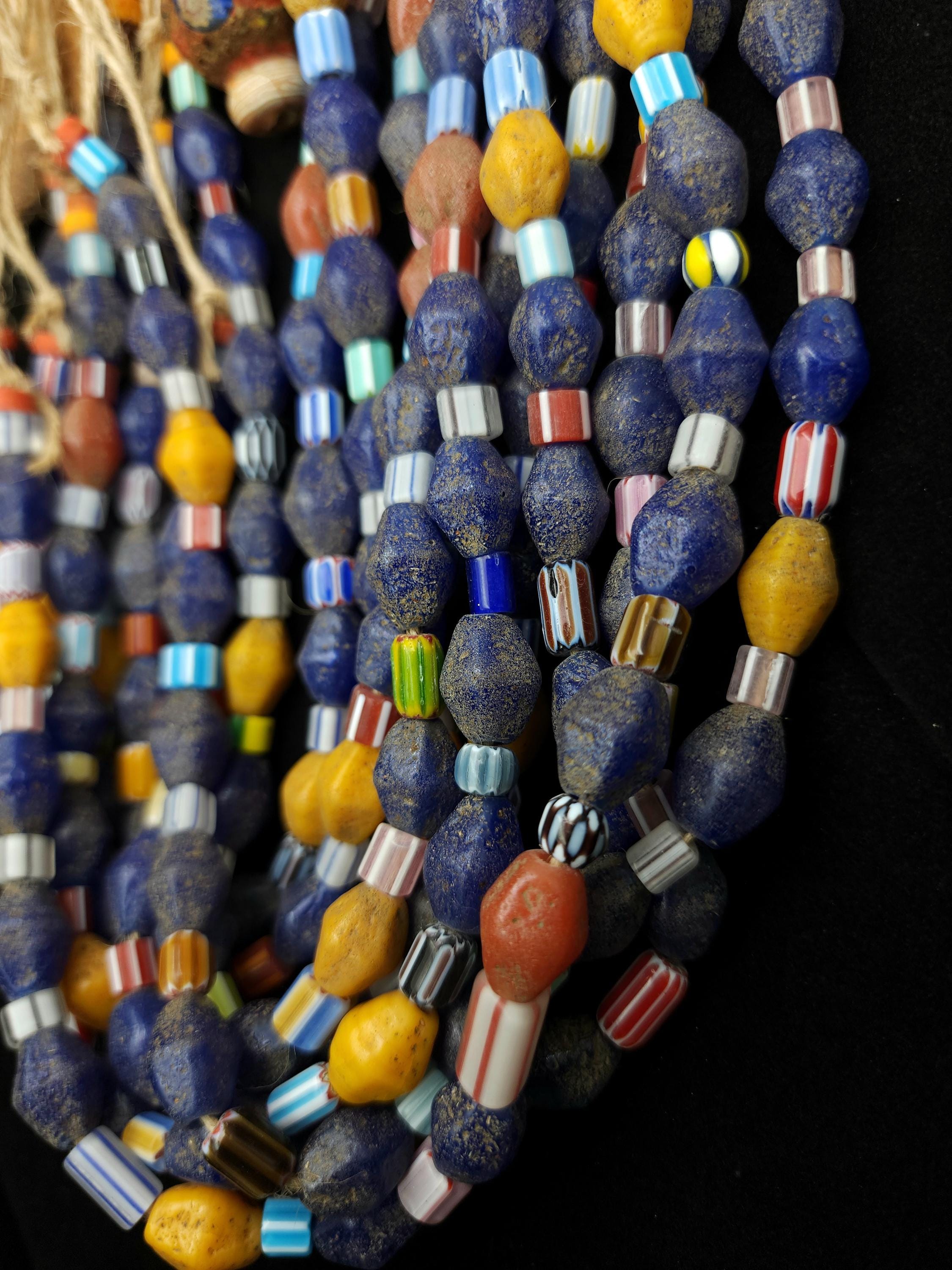 Full Strand 15" Bicone Glass Beads, Colorful Vintage Chevron Indonesian Beads, Jewelry Making Supplies.