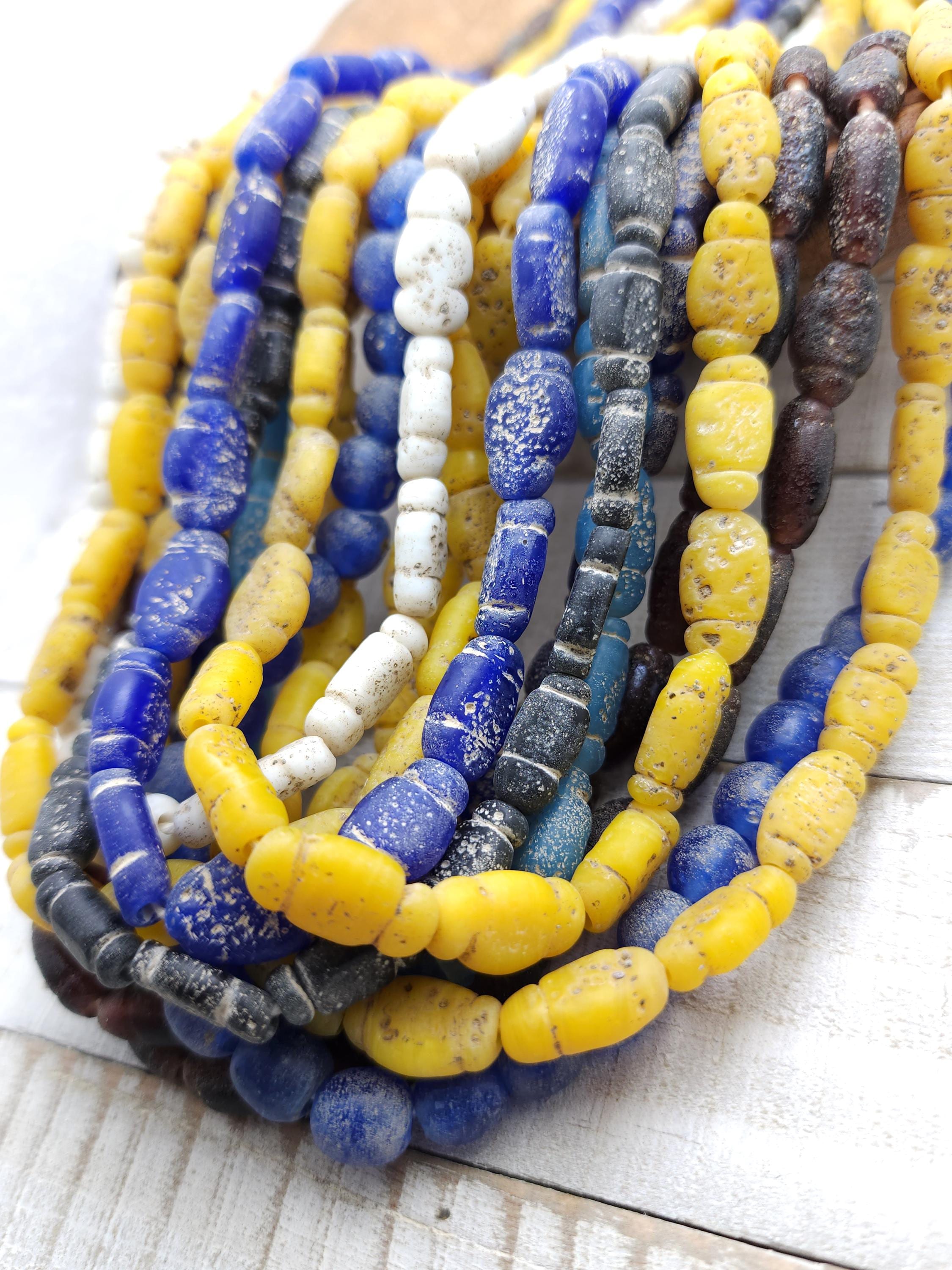 Lot of 3 Full Strand 22" 15-17mm, Glass Beads with Rustic Accent, Old, Indonesian Beads, Lampwork Beads, Jewelry Making Supplies.