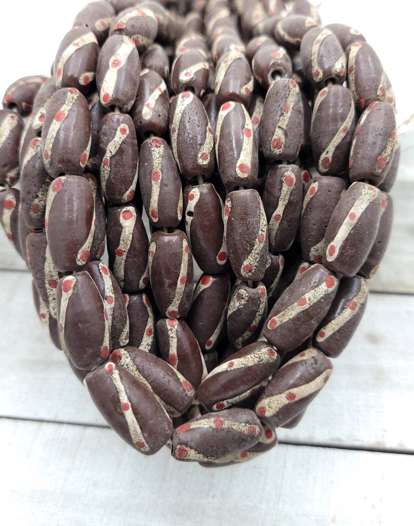 Old Accent Glass Beads Made By Thai Artisan Hands/ Indonesian Beads /Java /10 Beads 18-20mm x 10mm /Jewelry Supplies / Vintage / Venetian