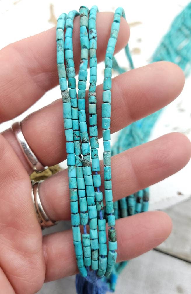 100% Genuine Turquoise Heishi Afghan Beads/3-5mm Long x 2.5-3mm Thick / Strand 14 "/ Jewelry Supplies / Authentic Turquoise.