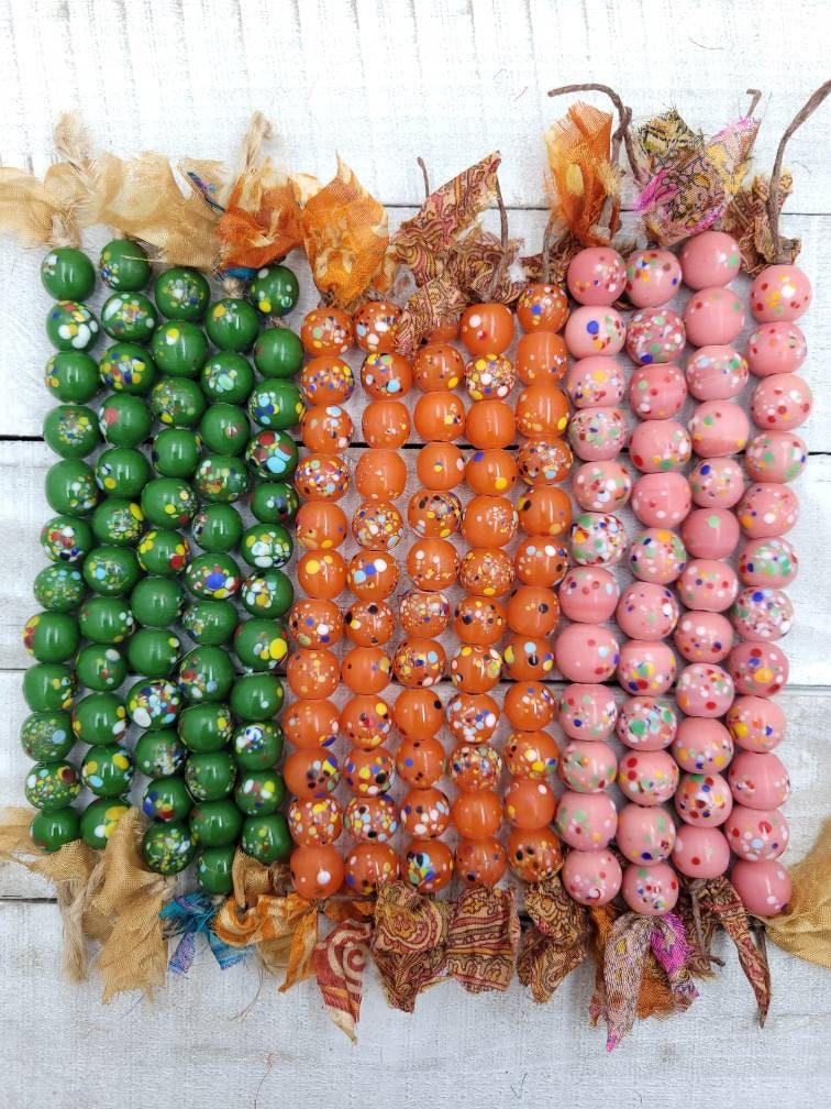 Glass Beads Handmade From Thailand 12mm x 10mm Strand with 12 Beads / Lampwork Beads / Jewelry Making Supplies / Indonesian beads.