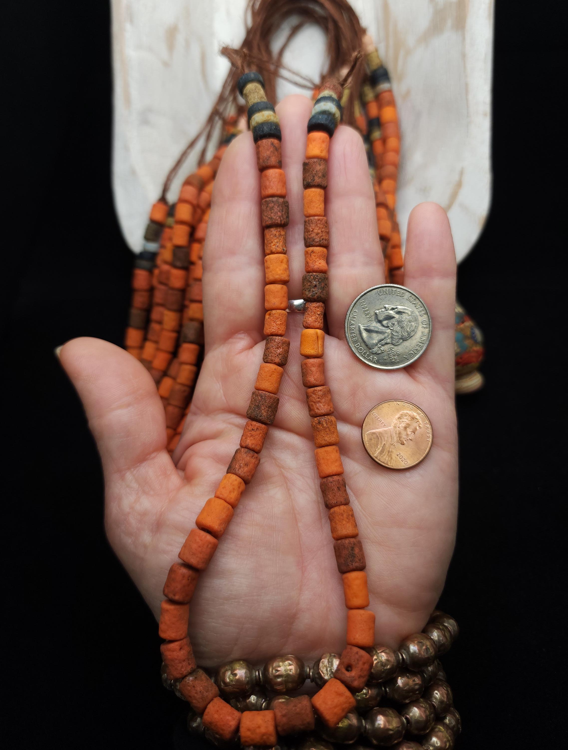 Rustic Porous Glass Tubular Beads 9-10 x 7-8 mm Full Strand 14-15", Red Orange Beads From Java Indonesia,  Jewelry Making Supplies, Craft.