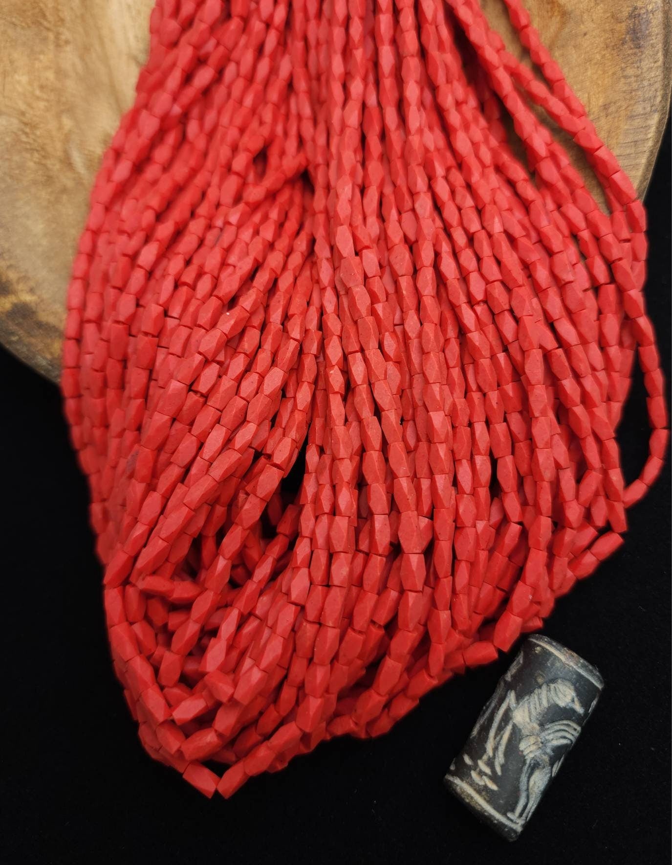 Afghan Howlite Stone Coral Red Faceted Rectangular Beads 5-6mm×3mm Strand 14-15" 60-65 Beads / Jewelry Making Supplies.