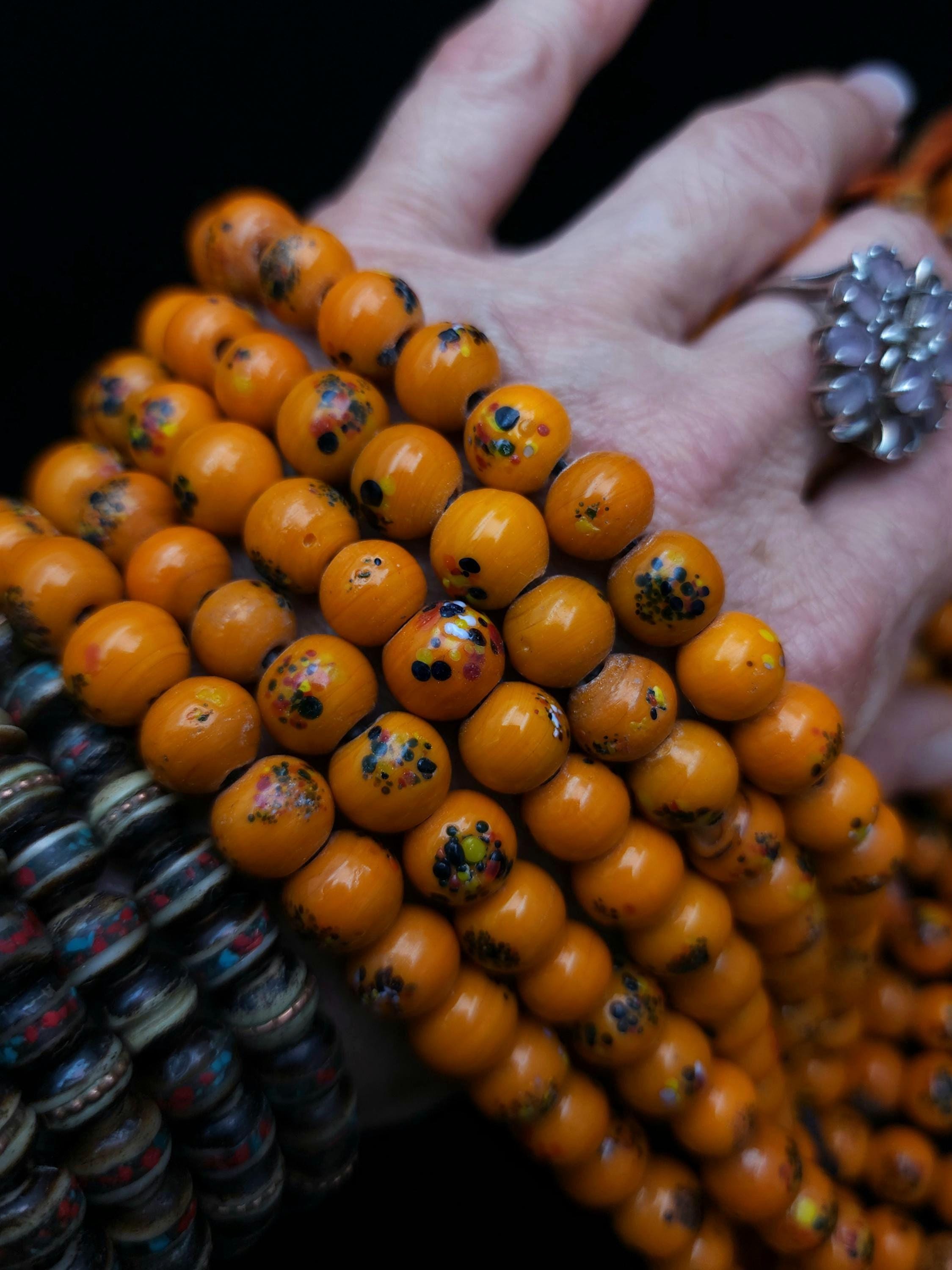 Orange Glass Beads Handmade From Indonesia 9-10mm x 8-9mm Strand 10" 28-30 Beads / Lampwork Beads / Jewelry Making Supplies / Java beads.