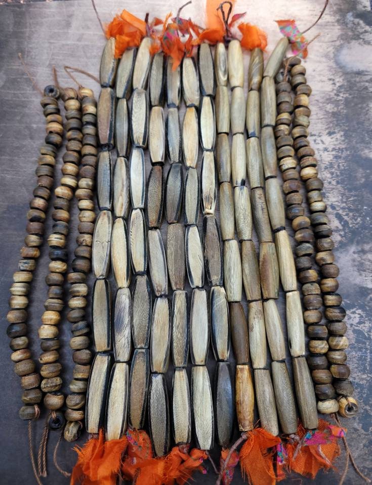 Handmade Horn Bone Beads/Two Strand Lot of Horn Bone Beads / Jewelry Supplies.