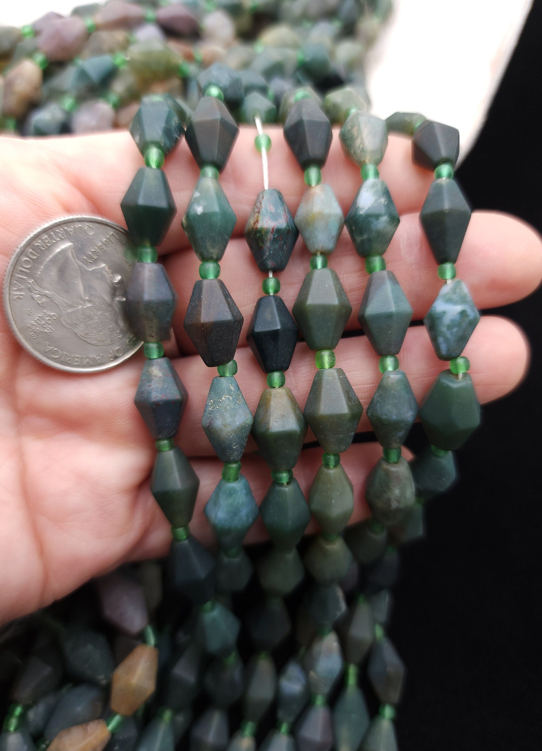 Bicone Agate Beads 12-13mm Strand 15-16" Inches Option to Choose Variable or Green Agate, Afghan Vintage Beads, Jewelry Making Supplies.