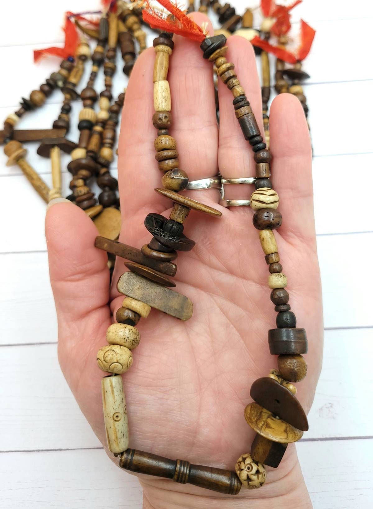 Strand 14" Fun & Variable Bone Beads 4-38mm / Ethnic / Boho / Hippie / Tribal / Hand Carved Beads / Jewelry Making Supplies.