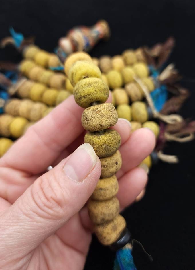 Very Old Glass Beads Like Hebron Beads / Indonesian Beads / Over 200 Years Old / Unusual / Strand 10 Beads 11-13x 15-17mm /Jewelry Supplies