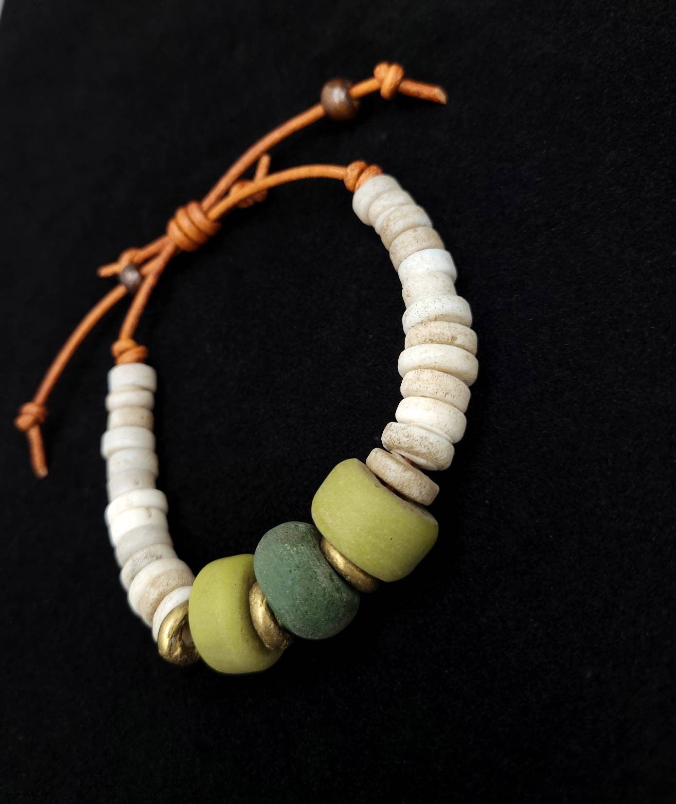Wow Beautiful Leather Bracelet With Old Thailand Beads / Bracelet For Him Or Her/Boho Tribal Ethnic Hippie Jewelry.