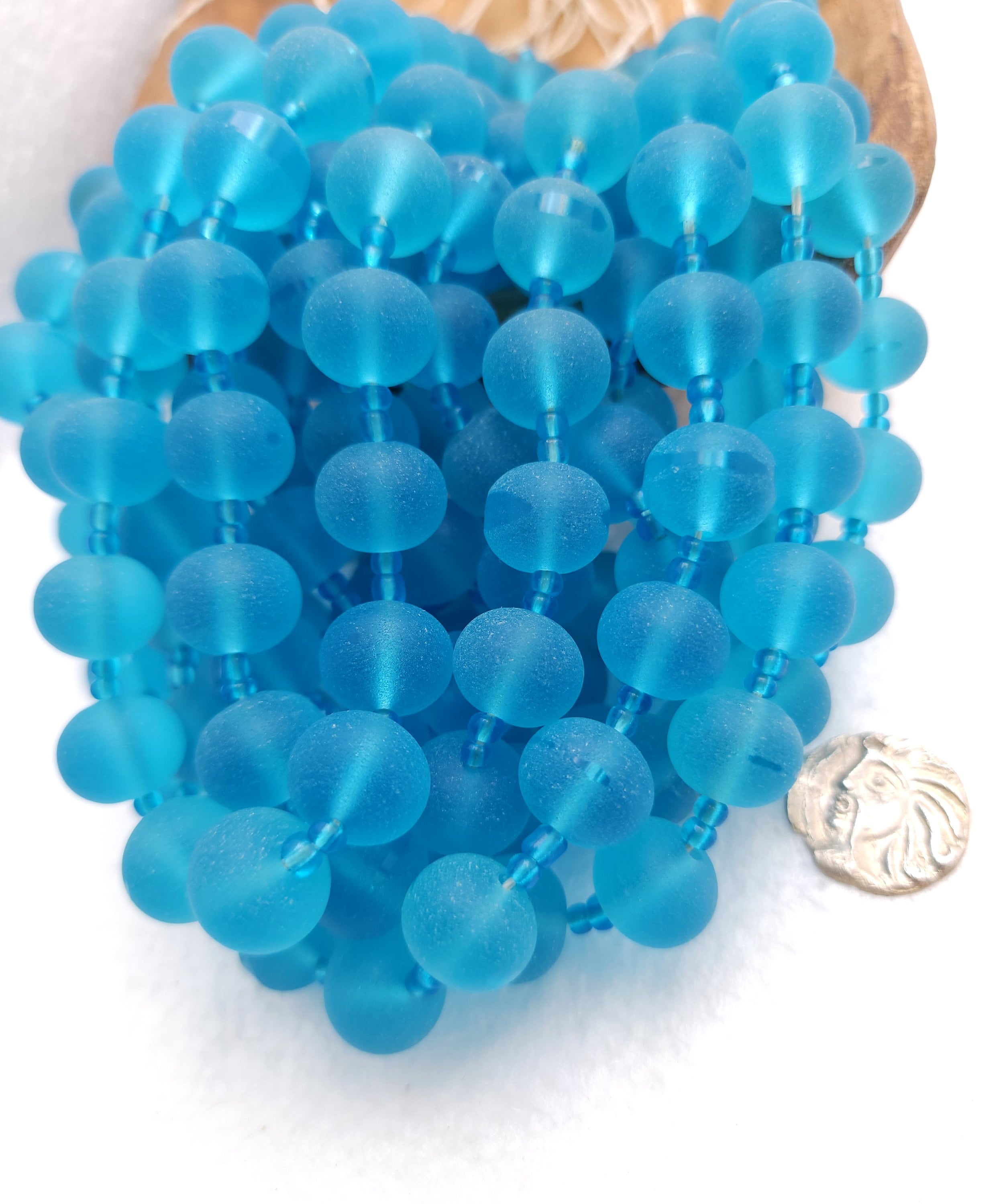 Large Afghan Beads Full Strand 15-16" 21 Beads 16mm, Sea Glass Beads, Vintage Beads, Jewelry Making Supplies.