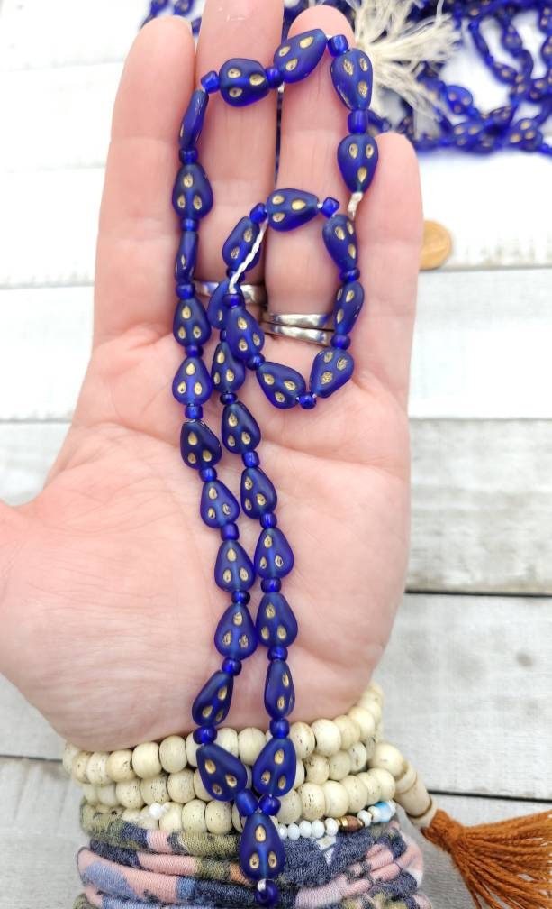 Wow What Beautiful Glass Beads With Gold From Afghanistan Choice Orange Red  Or Blue / 17 "Strand 10-11mm x 9mm/ Jewelry Supplies.