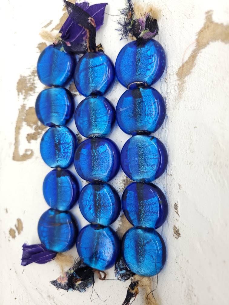 Murano Lampwork Silver Foil Beads23-25mm Strand With 5 Beads / Jewelry Supplies.