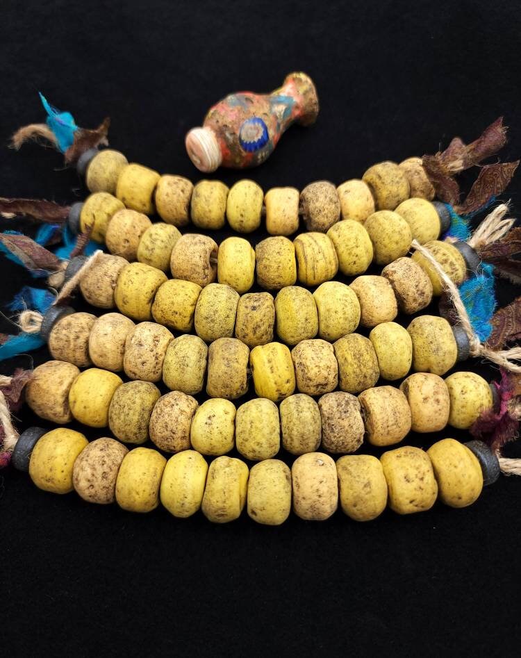 Very Old Glass Beads Like Hebron Beads / Indonesian Beads / Over 200 Years Old / Unusual / Strand 10 Beads 11-13x 15-17mm /Jewelry Supplies
