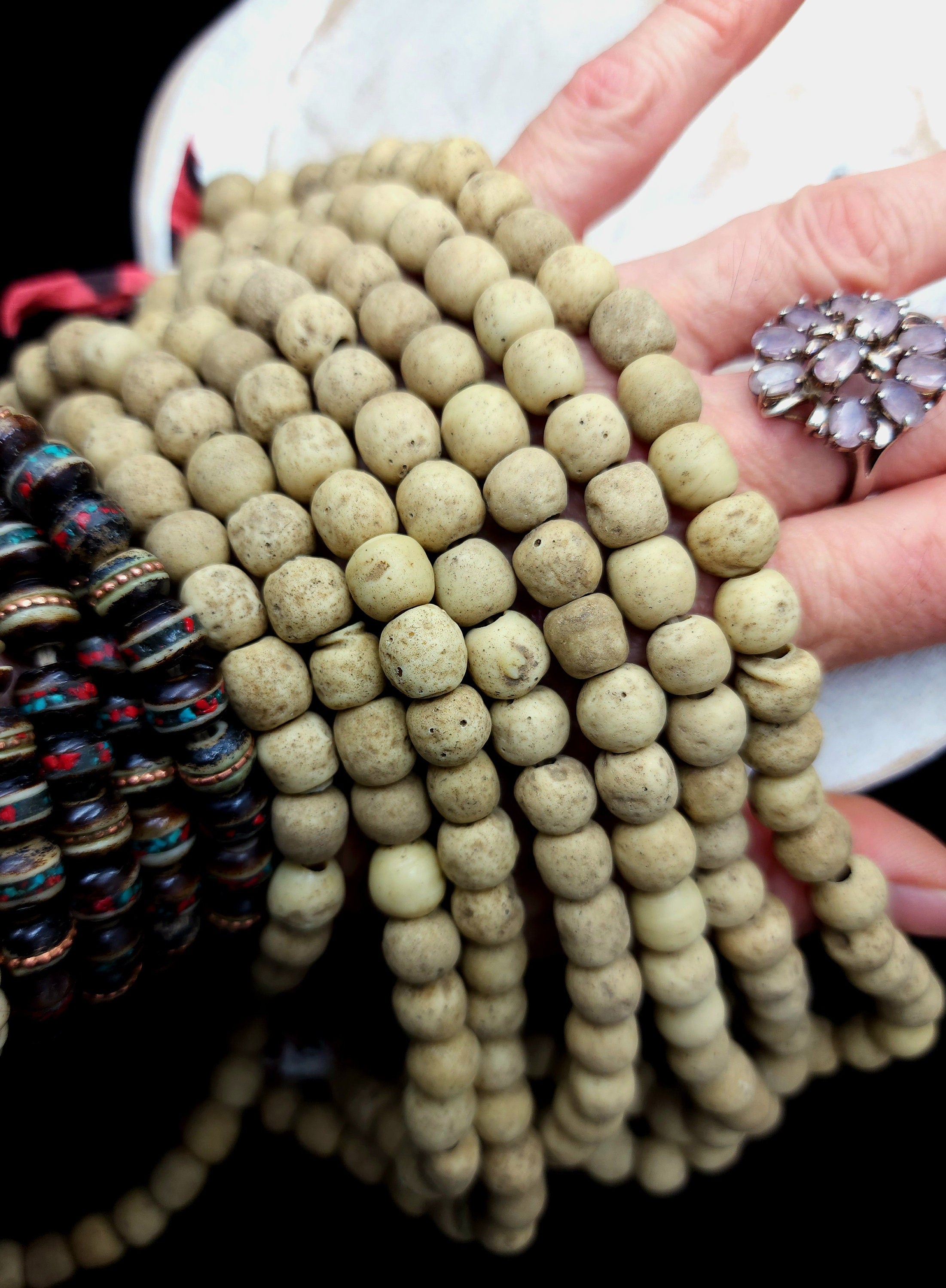 Handmade Indonesian Glass Beads / Java Rustic Beads / Strand 10" 28-30 Beads 9mm Beige / Jewelry Making Supplies.