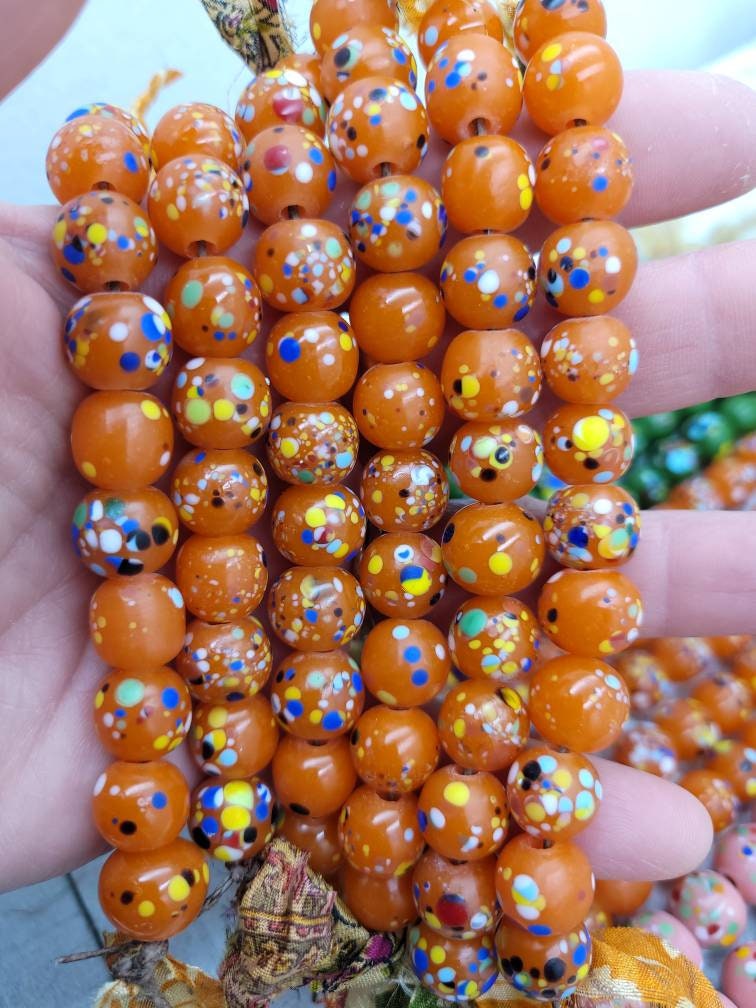 Glass Beads Handmade From Thailand 12mm x 10mm Strand with 12 Beads / Lampwork Beads / Jewelry Making Supplies / Indonesian beads.