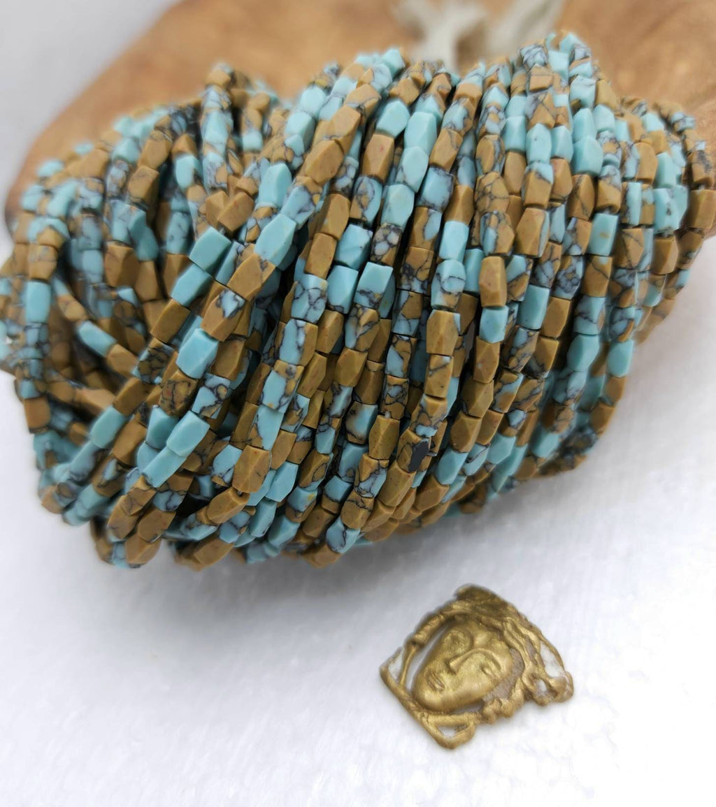 Afghan Howlite Stone Faceted Rectangular Beads 4-5mm×3mm Strand 11-12" 55-58 Beads / Jewelry Making Supplies.