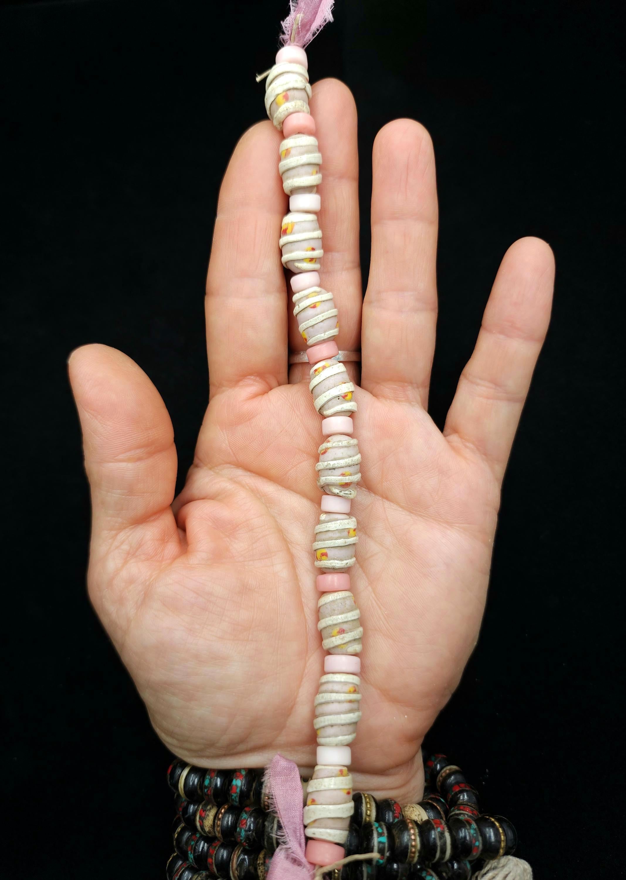 Vintage Rustic Old Accent Glass Beads From Java Indonesia Strand 10 Beads 14-16mm x 11-12mm,  Lampwork, Jewelry Making Supplies, Craft.