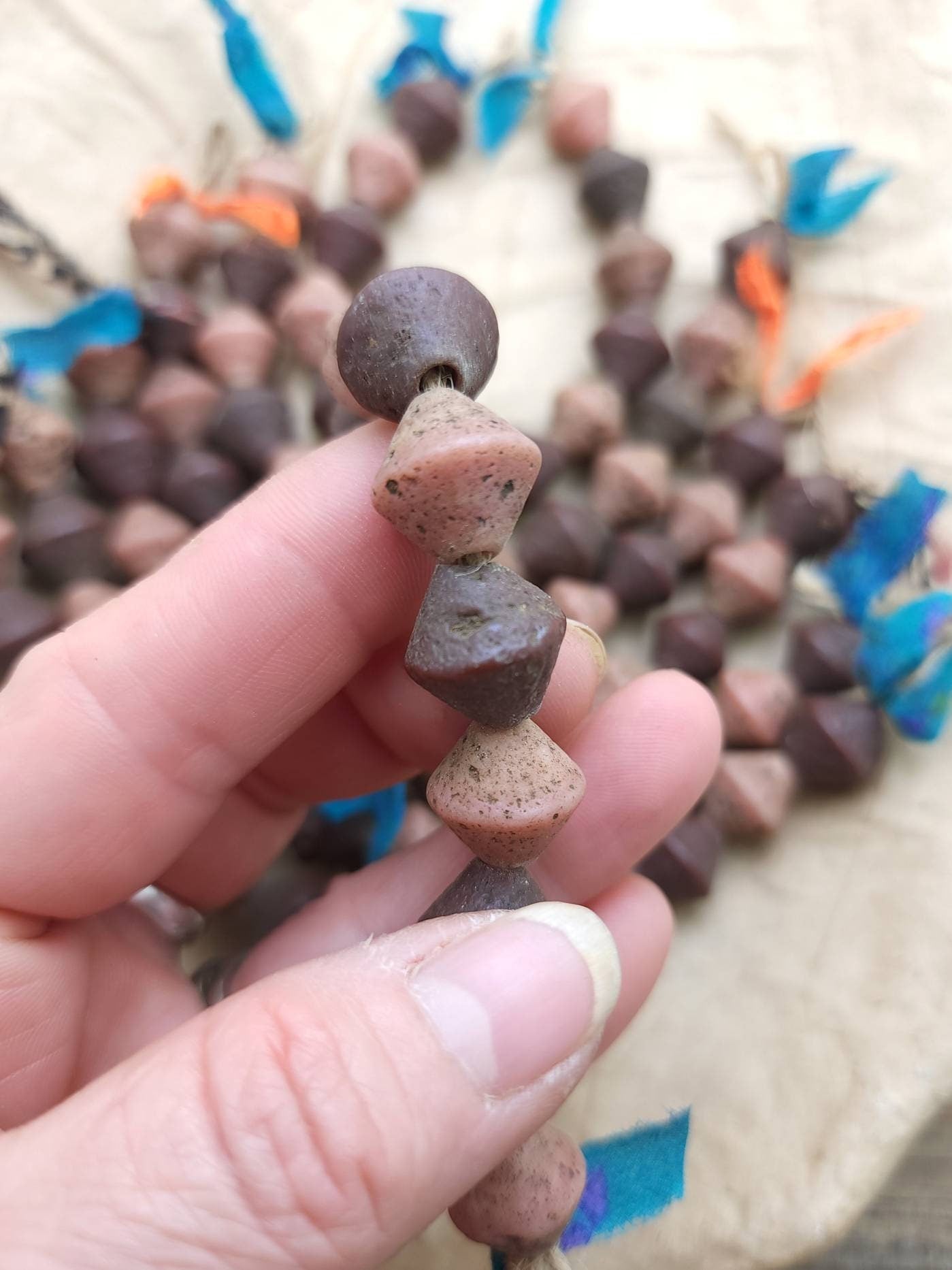 Old Rustic Glass Beads From Java Indonesia Strand 12 Beads14-15mm x 14mm Large Hole / Vintage / Tribal / Ethnic / Boho / Jewelry Supplies.