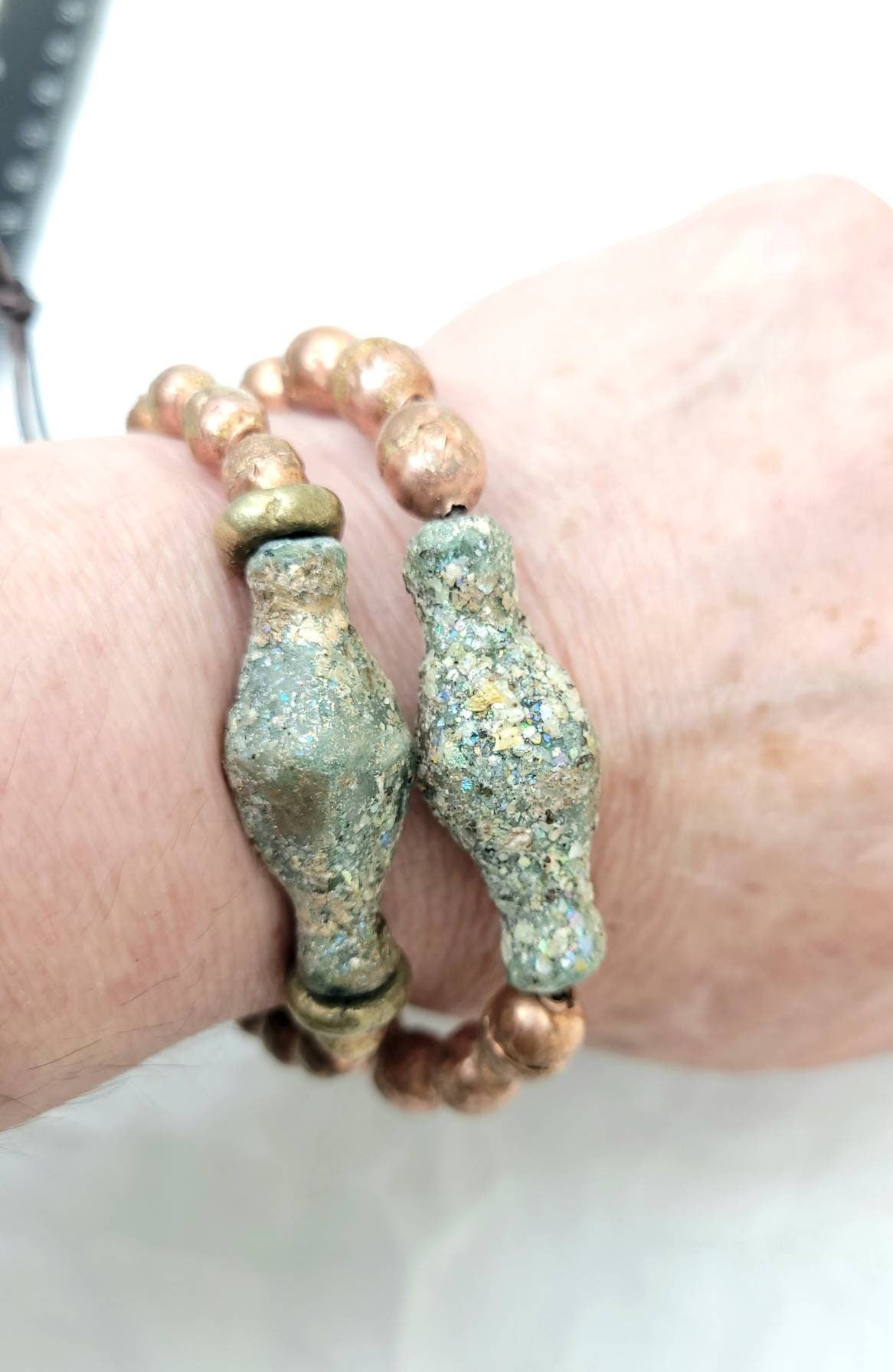 Beautiful Authentic Ancient Rome Bracelet / His and Hers Bracelet / Ethiopian Copper and Brass Beads Wearing Beautiful Old Roman Glass.