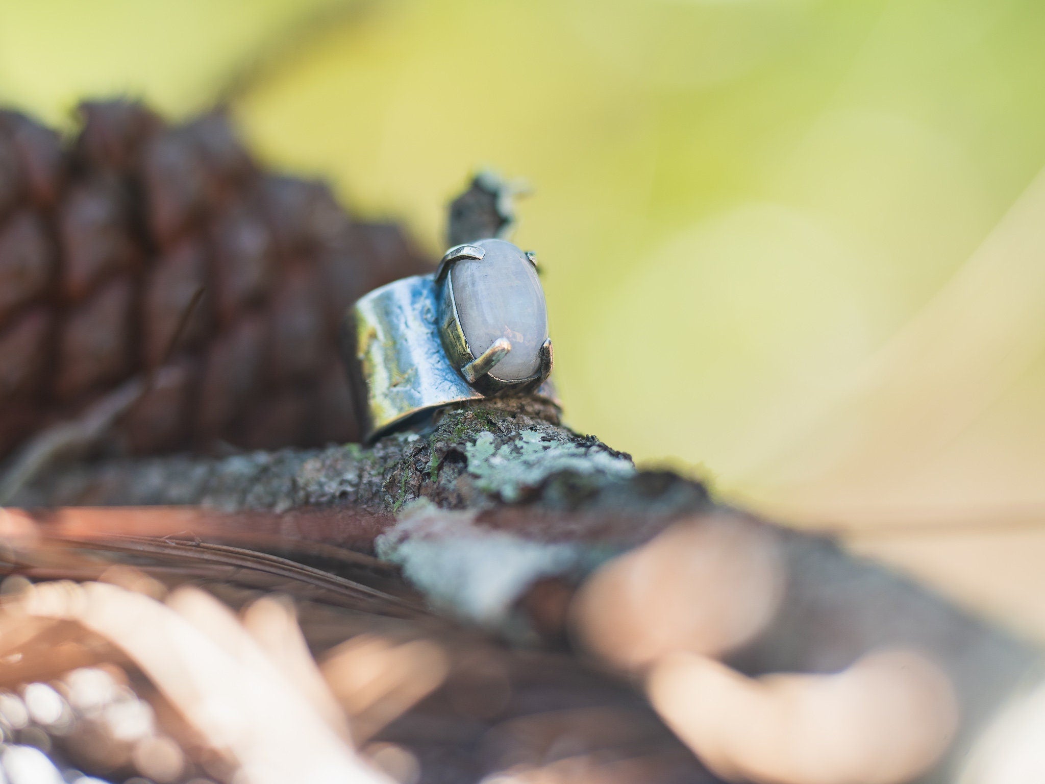 925 Sterling Silver | Rainbow Moonstone | Real 14Kt Gold Accents|Ring Size 8 1/2