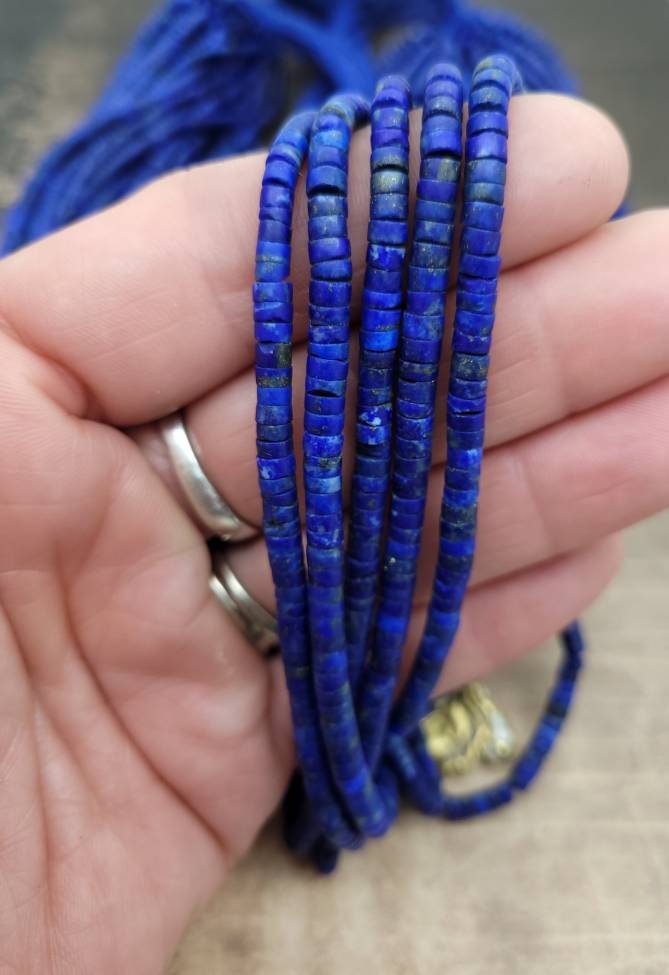 Beautiful Natural Authentic LapisLazuli Heishi Beads From Afghanistan / LapisLazuli Cylinder 4mm+ x 3mm Strand 14 "/ Jewelry Supplies.