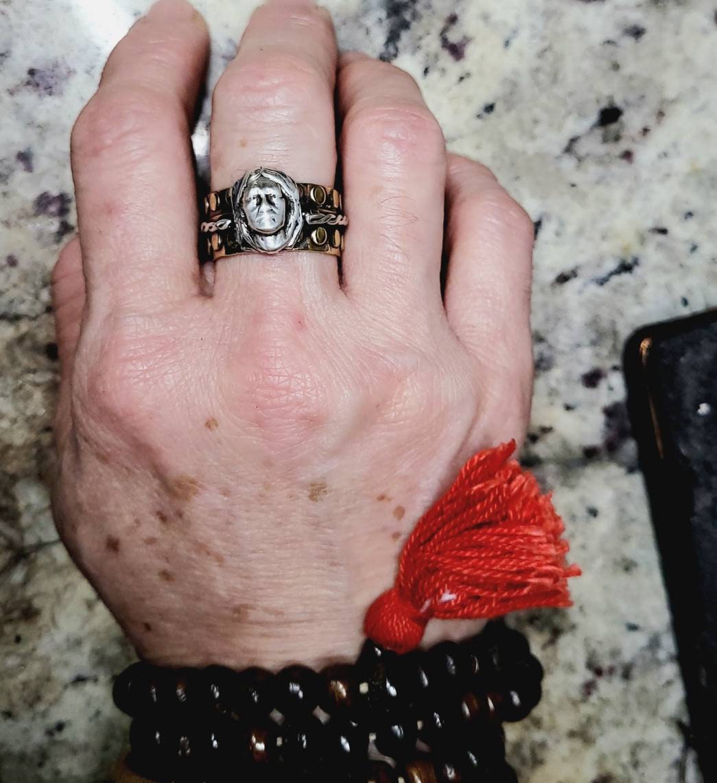 Beautiful Brass, 99.9 Silver, And Native American Face Ring