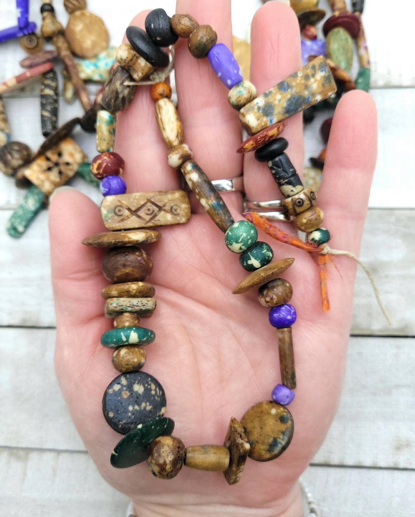 Rustic Splattered Bone Beads / Strand 14" Variety Of Bone Beads / Tribal / Ethnic / Boho / Fun Beads / Jewelry Making Supplies.
