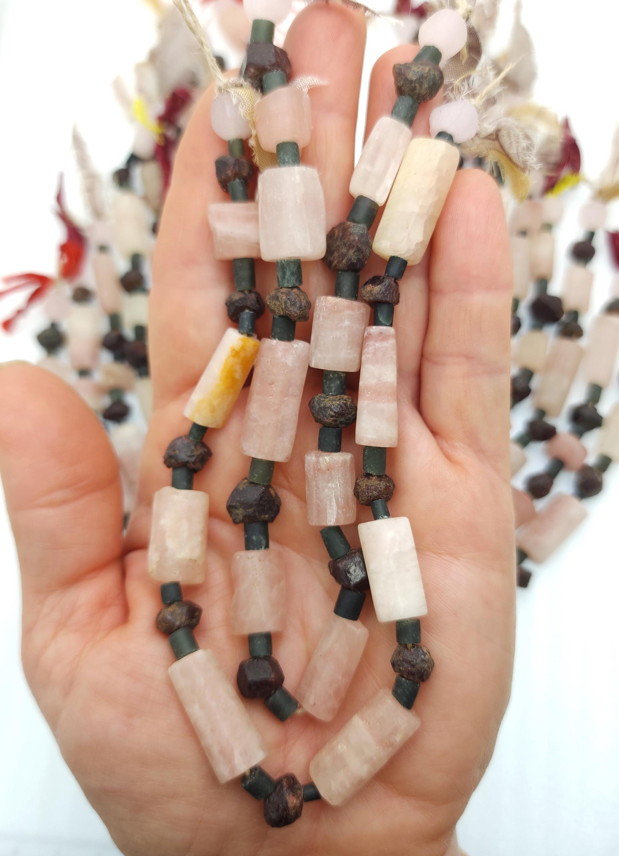 Authentic Old Calcite From Afghanistan, Strand 10", Very Old Pink Calcite, Old Garnet Stone, Unusual, Jewelry Making Supplies, Craft.