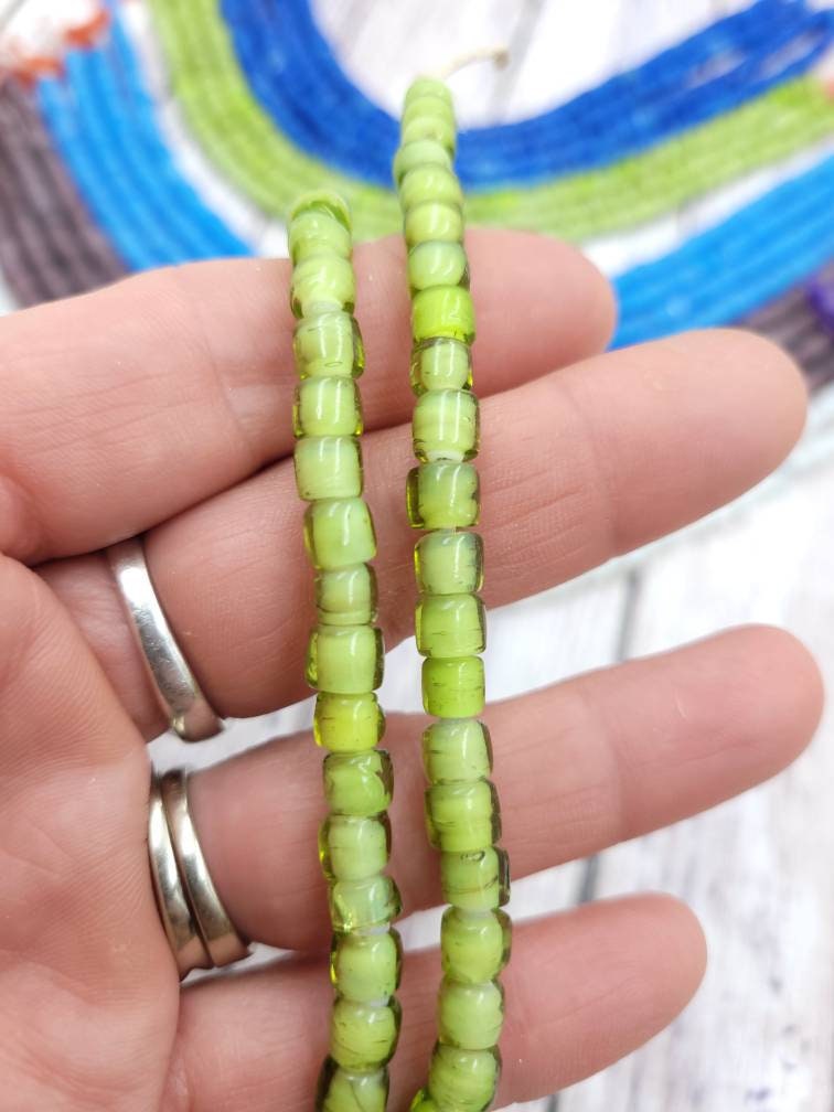 Beautiful Handmade White Heart Glass Beads Strand 10 "Long 5-6mmx6mm Choose Color Option / Jewelry Supplies/ Venetians 80's/ Lampwork.