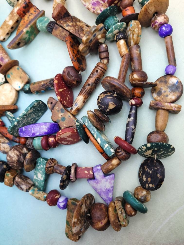 Rustic Splattered Bone Beads / Strand 14" Variety Of Bone Beads / Tribal / Ethnic / Boho / Fun Beads / Jewelry Making Supplies.