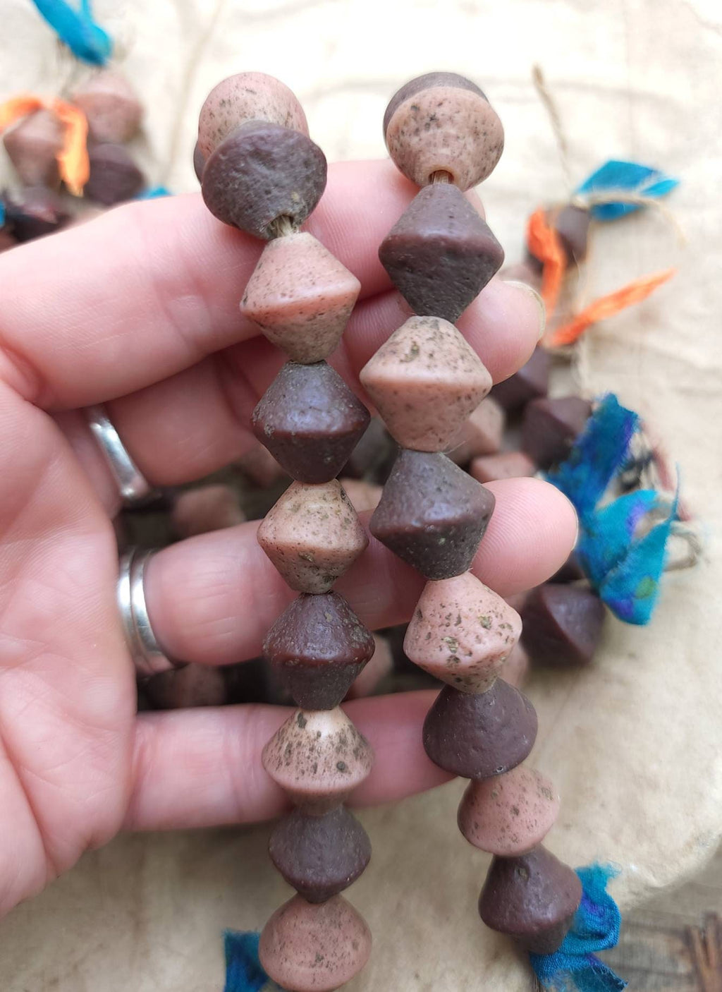 Old Rustic Glass Beads From Java Indonesia Strand 12 Beads14-15mm x 14mm Large Hole / Vintage / Tribal / Ethnic / Boho / Jewelry Supplies.