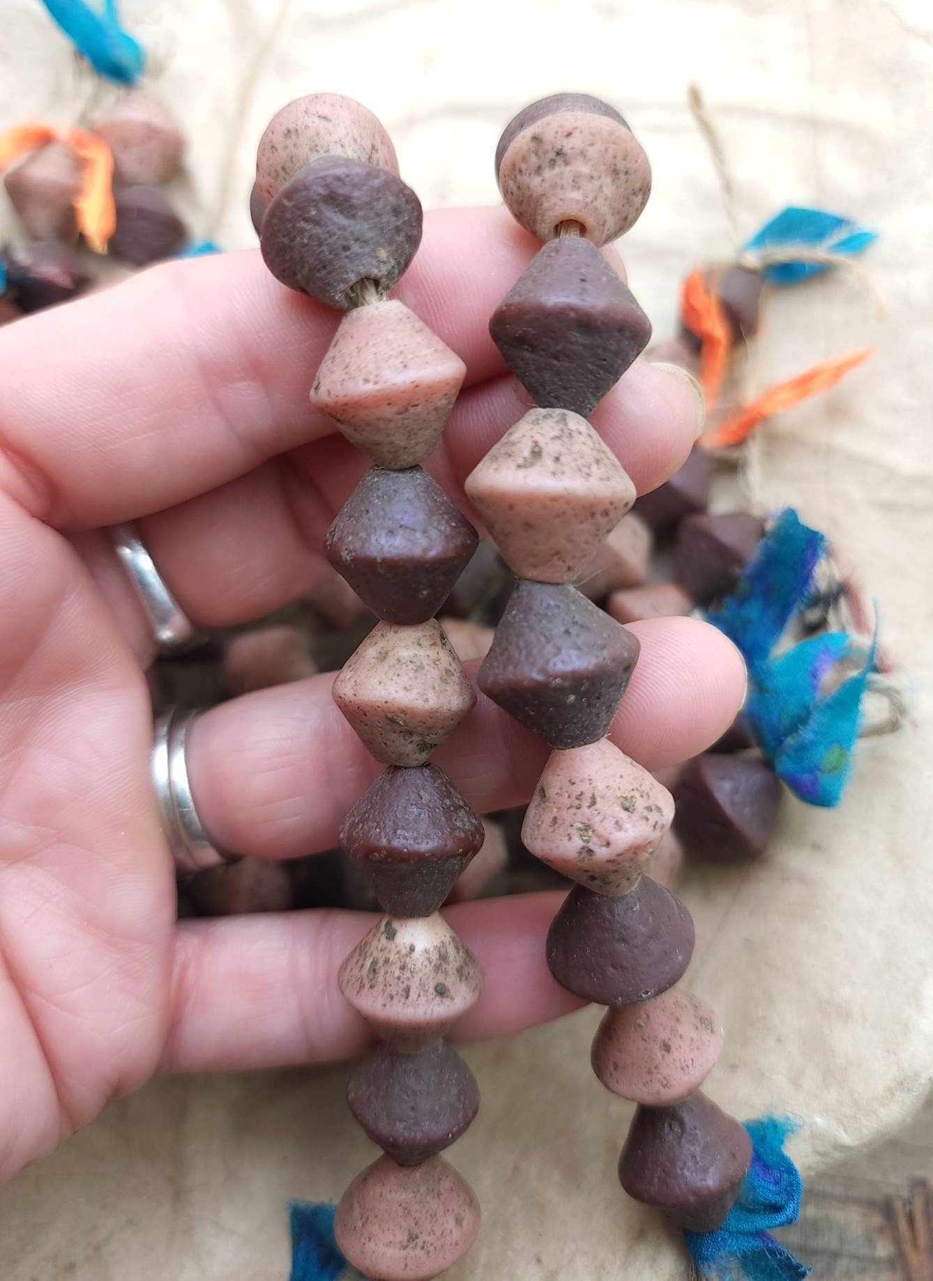 Old Rustic Glass Beads From Java Indonesia Strand 12 Beads14-15mm x 14mm Large Hole / Vintage / Tribal / Ethnic / Boho / Jewelry Supplies.