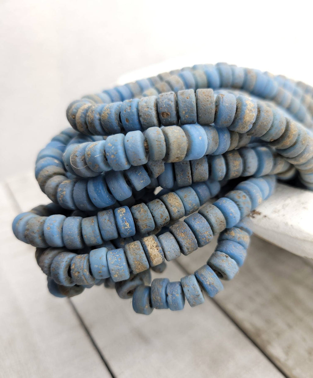 Glass Beads With Antique And Rustic Accent / Handmade Artisan / 7-8mm 10" Long Strand / Indonesia / Java / Tribal / Jewelry Supplies.