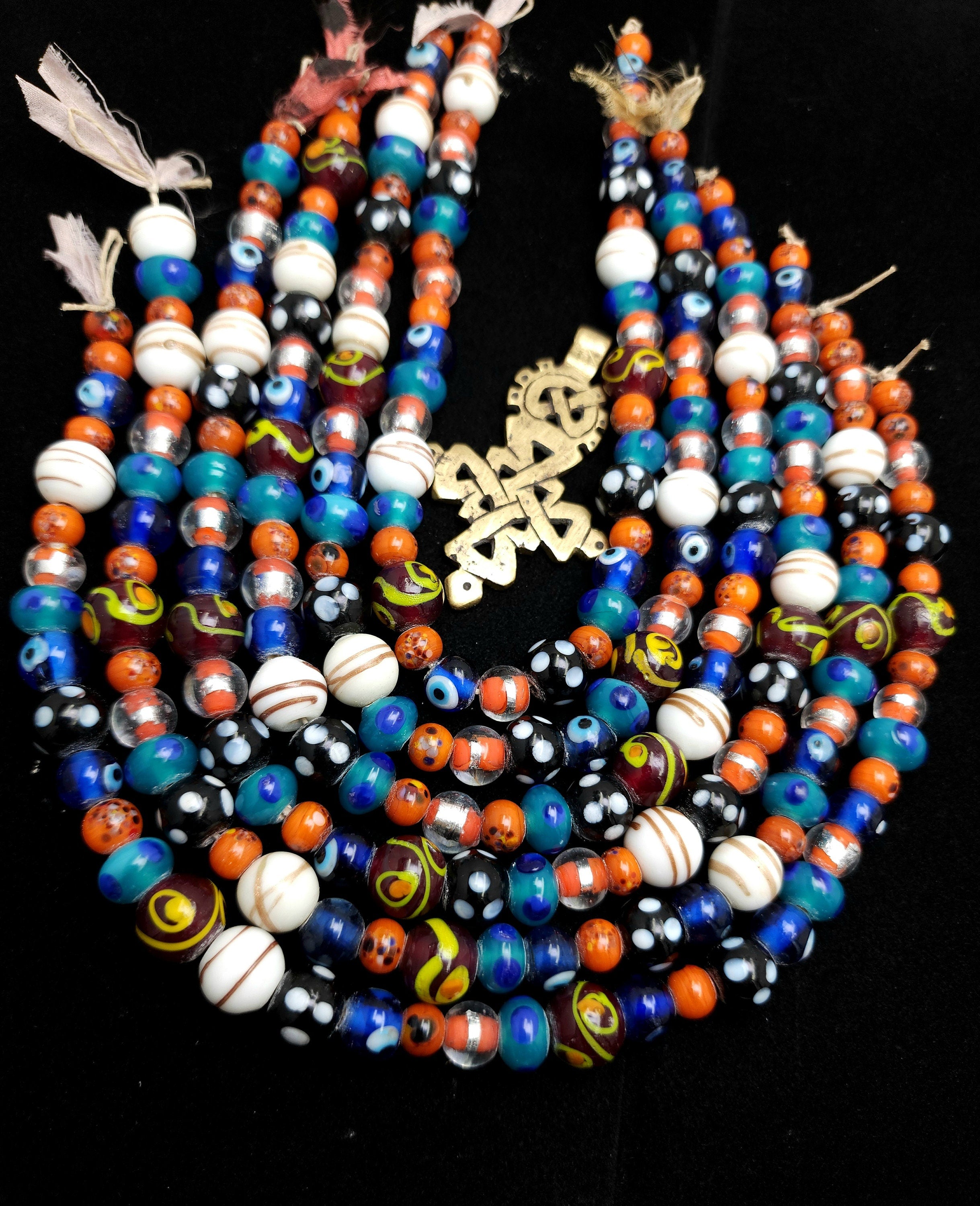 Assorted Handmade Glass Beads / Strand 12" 34-37 Beads 7-11mm / Murano / Evil Eye / Jewelry Making Supplies.