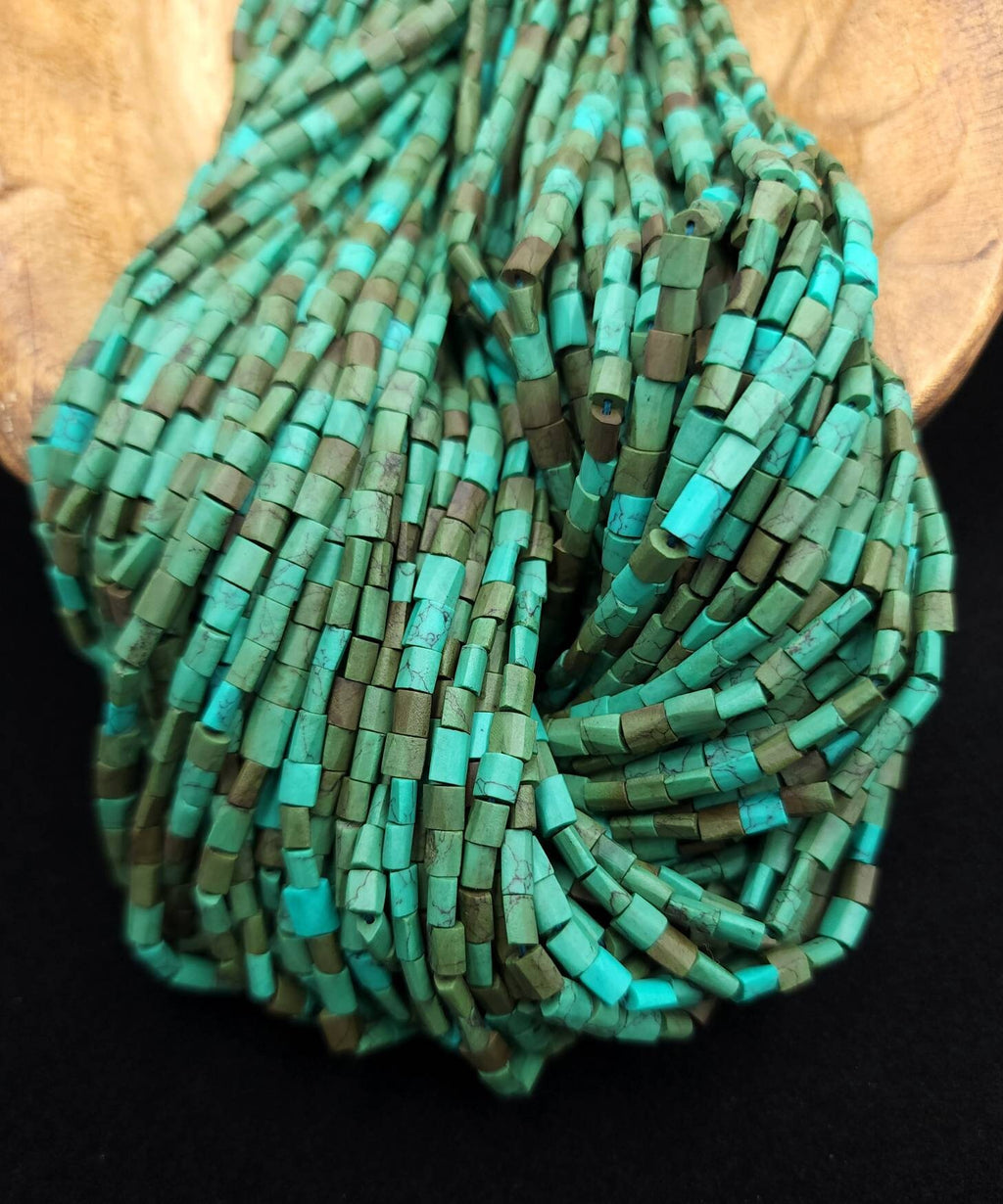 Afghan Turquoise Stone Beads Full Strand 15"+ Inches 76-80 Beads / Green Turquoise Howlite / Flat Square Beads / Jewelry Making Supplies.