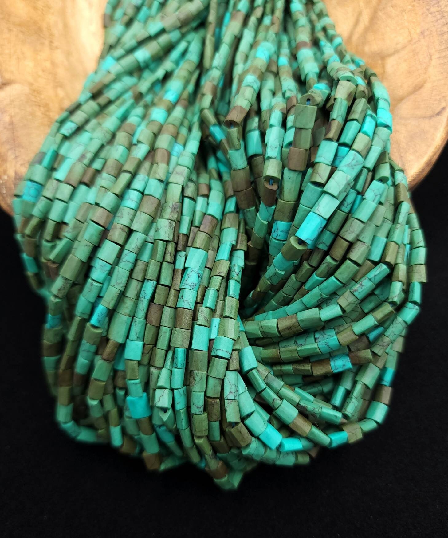 Afghan Turquoise Stone Beads Full Strand 15"+ Inches 76-80 Beads / Green Turquoise Howlite / Flat Square Beads / Jewelry Making Supplies.