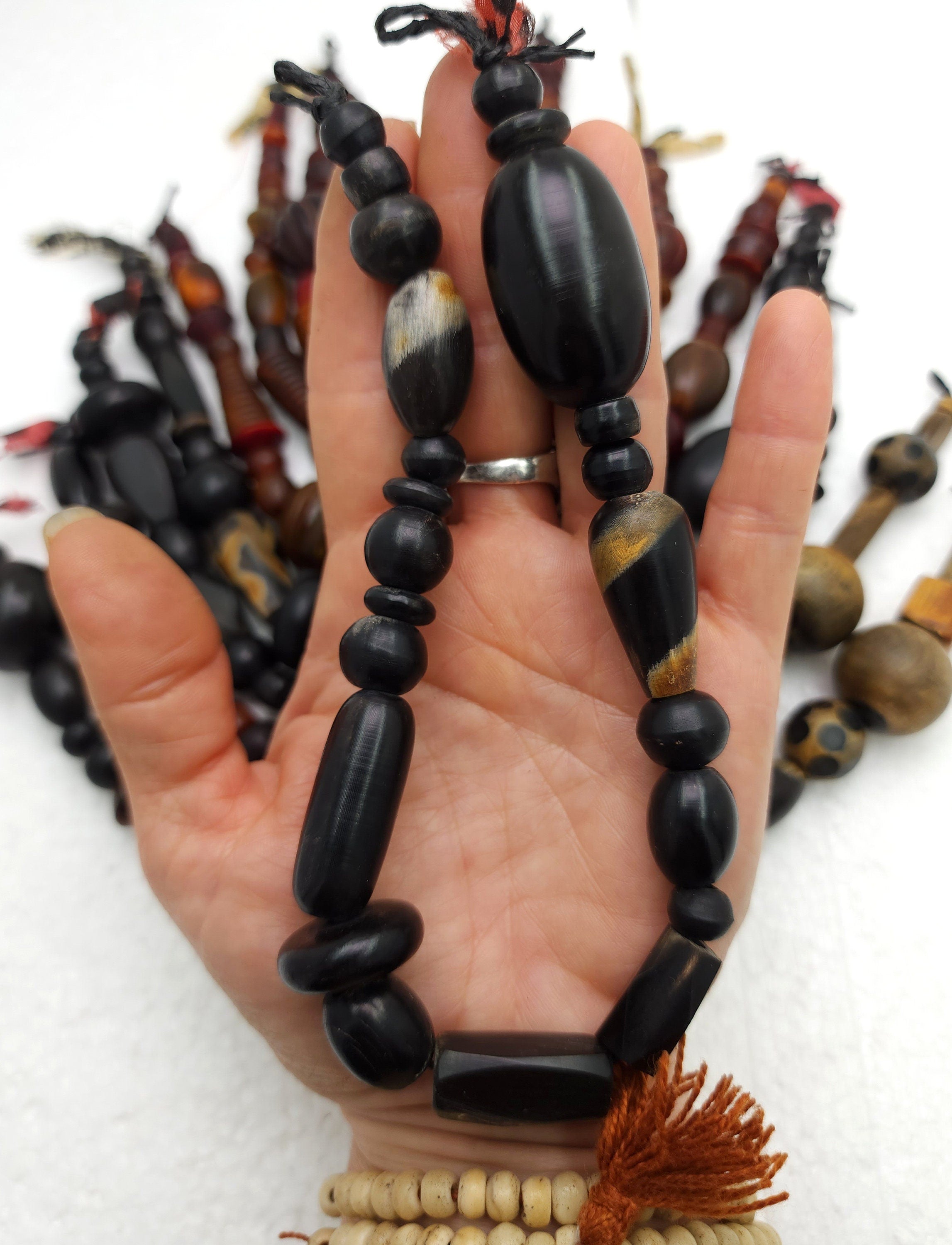Beautiful Large  Horn Beads / Strand 12" Inches 8-38mm×9-25mm / Hand Carved / Ethnic / Tribal Bone Trade Beads / Jewelry Making Supplies.